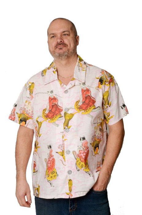 Oriental Koi Fish and Cats Pattern - Light Pink - Hawaiian Shirt - Artfest Ontario - Joe-Feak - Clothing & Accessories