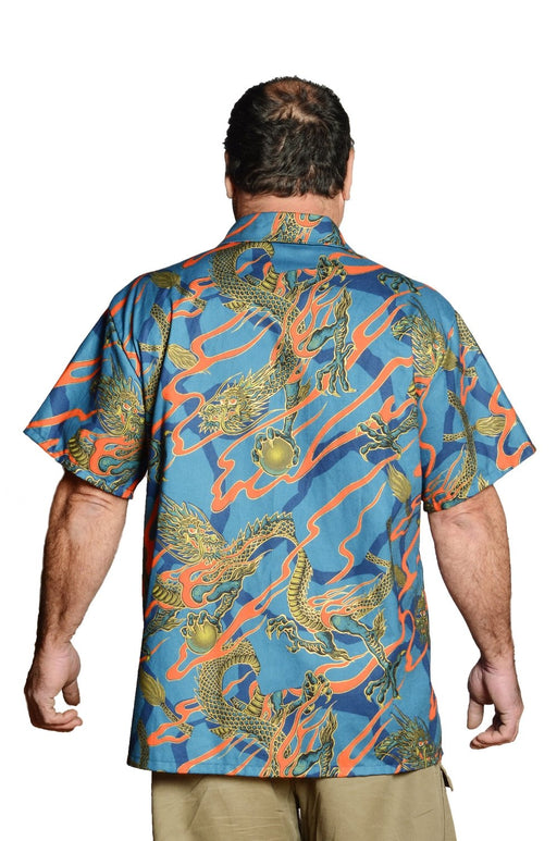 Oriental Tatsu Chinese Dragon Pattern - Blue - Hawaiian Shirt - Artfest Ontario - Joe-Feak - Clothing & Accessories