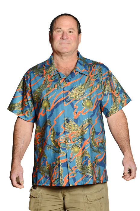 Oriental Tatsu Chinese Dragon Pattern - Blue - Hawaiian Shirt - Artfest Ontario - Joe-Feak - Clothing & Accessories