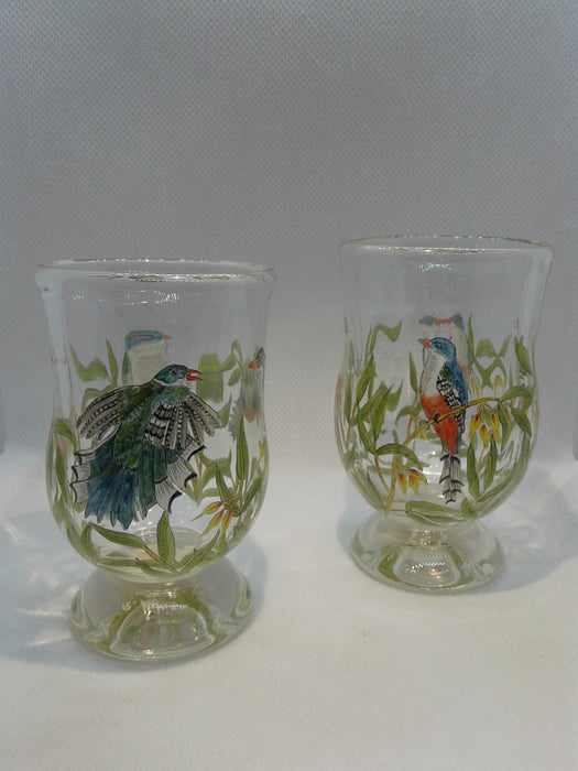 Pair of Trogons, National bird of Cuba Sipping Glasses - Artfest Ontario - Lukian Glass Studios - Glass Work
