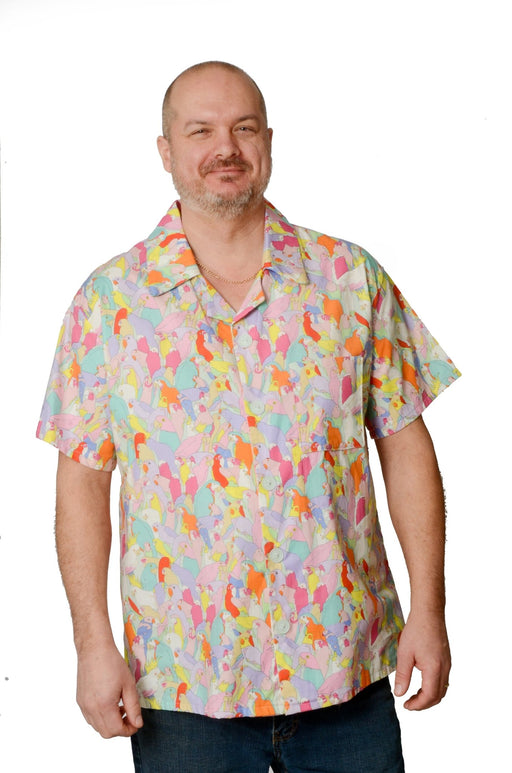 Parrots in Paradise Pattern - Light Pink - Hawaiian Shirt - Artfest Ontario - Joe-Feak - Clothing & Accessories