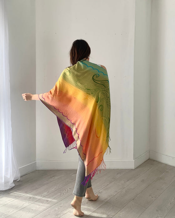 Pastel Rainbow Reversible Paisley Pashmina Draped Shawl - Artfest Ontario - Halina Shearman Designs - Draped Shawl