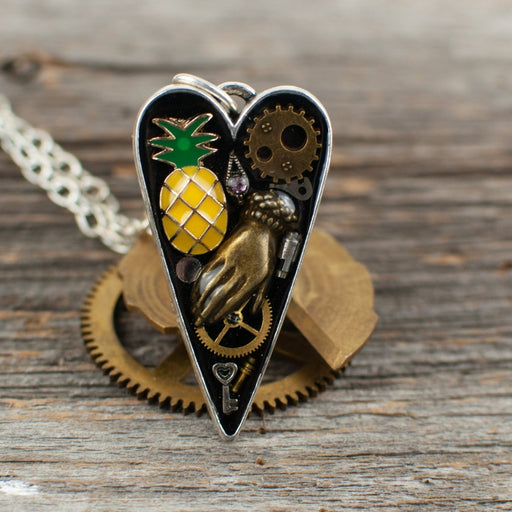 Pineapple long heart Necklace - Artfest Ontario - Lisa Young Design - Watch Part Necklaces