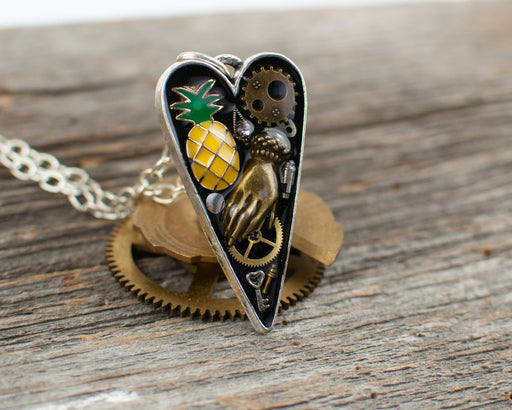 Pineapple long heart Necklace - Artfest Ontario - Lisa Young Design - Watch Part Necklaces