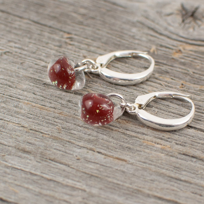 Red borosilicate glass teardrop and silver earrings - Artfest Ontario - Lisa Young Design - Earrings
