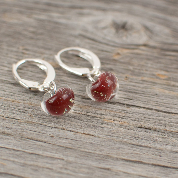 Red borosilicate glass teardrop and silver earrings - Artfest Ontario - Lisa Young Design - Earrings