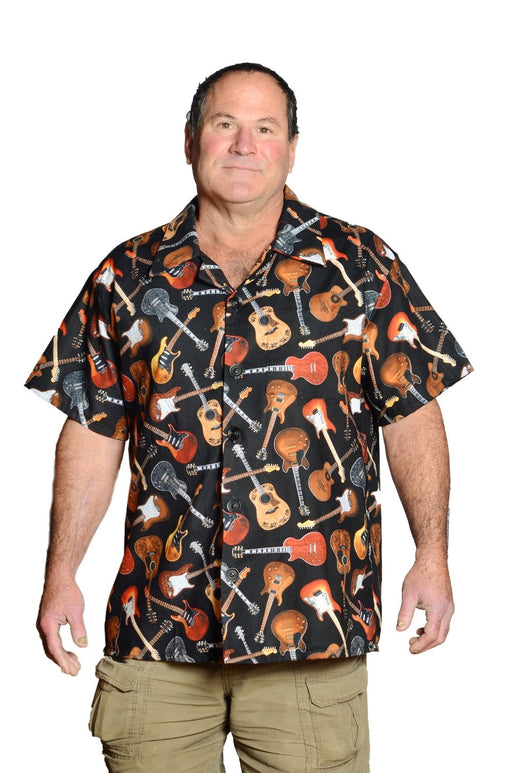 Rockin Guitars Pattern - Black & Brown - Hawaiian Shirt - Artfest Ontario - Joe-Feak - Clothing & Accessories