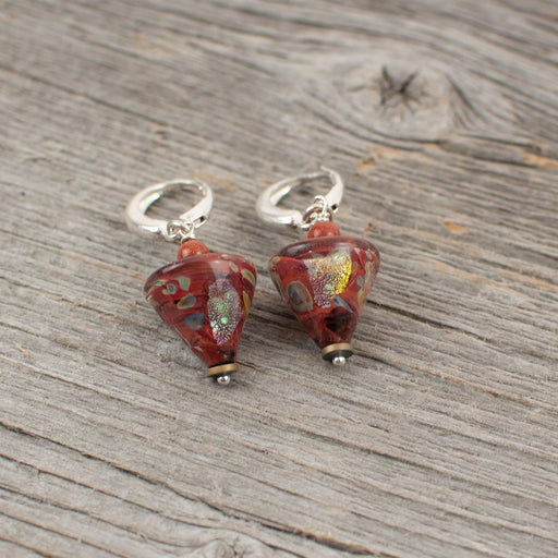 Rusty red cone shaped borosilicate glass and silver earrings - Artfest Ontario - Lisa Young Design - Earrings