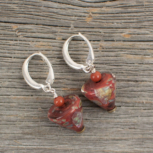 Rusty red cone shaped borosilicate glass and silver earrings - Artfest Ontario - Lisa Young Design - Earrings