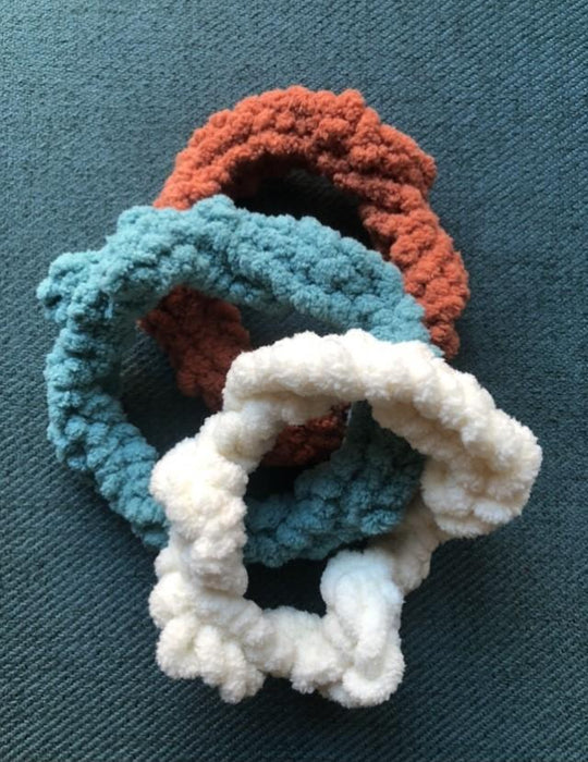 Scrunchies Set of Three - Artfest Ontario - Knotty Knit Studio - Hand Made Knitwear