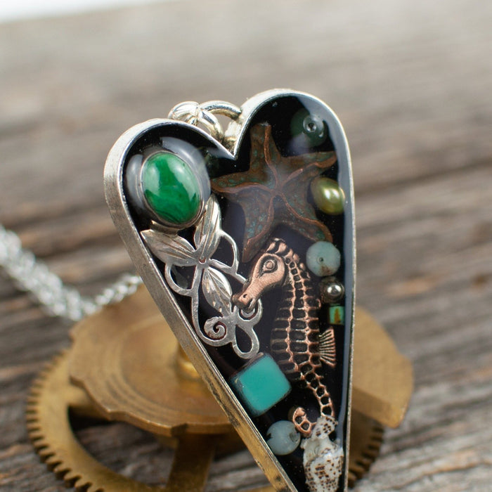 Seahorse theme long heart Necklace - Artfest Ontario - Lisa Young Design - Watch Part Necklaces