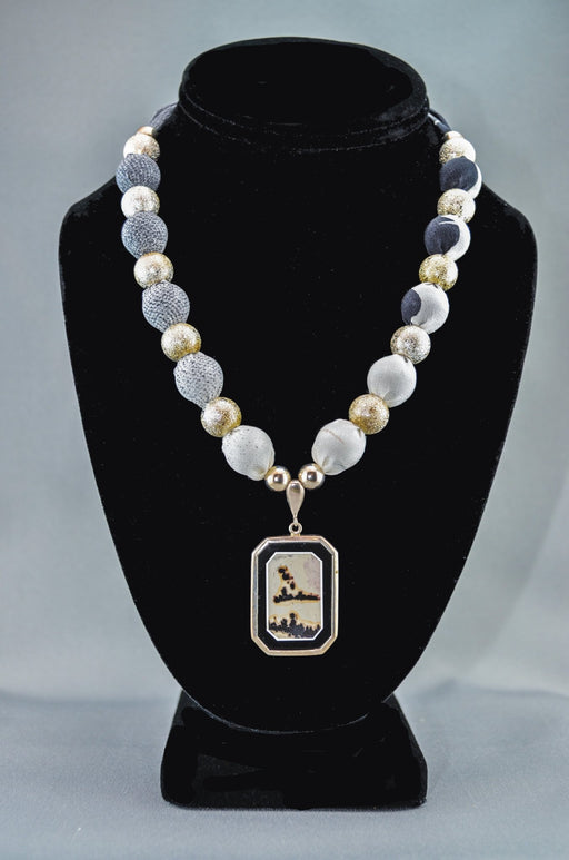 Shadow Necklace (Black, Picture Stone Pendant) - Artfest Ontario - Inunoo - Necklaces