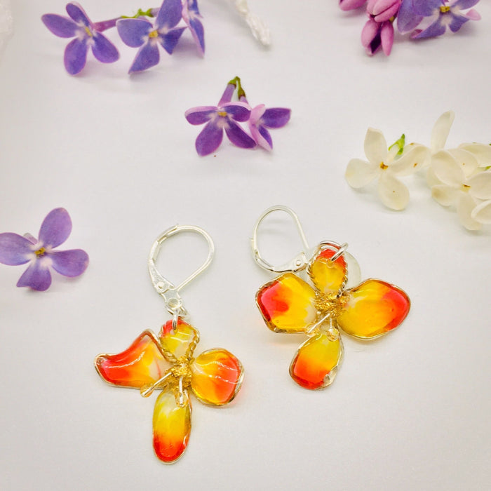 Sterling Silver and Resin Flower Earrings Orange and Yellow - Studio Degas - Artfest Ontario - Studio Degas - Jewelry & Accessories