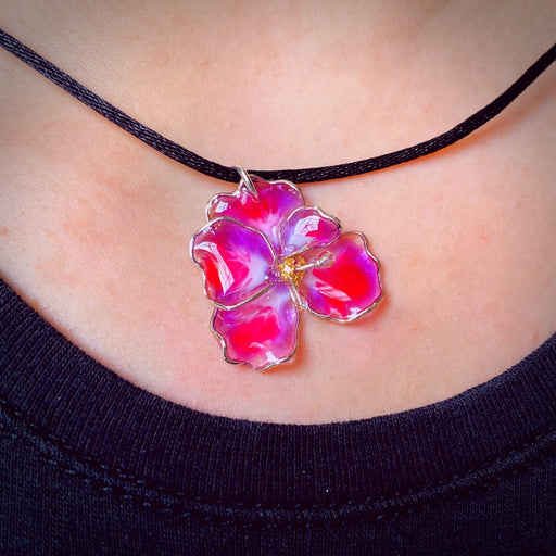 Sterling Silver and Resin Flower Pendant Light Purple and Bright Pink Small - Studio Degas - Artfest Ontario - Studio Degas - Jewelry & Accessories