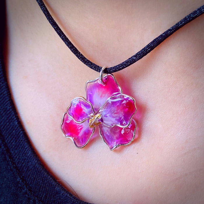 Sterling Silver and Resin Flower Pendant Light Purple and Pink Small- Studio Degas - Artfest Ontario - Studio Degas - Jewelry & Accessories