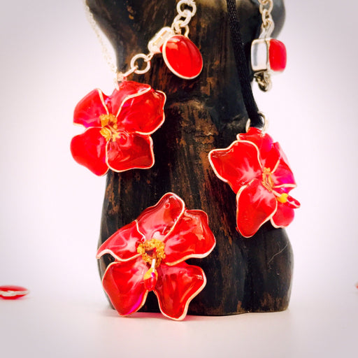 Sterling Silver and Resin Flower Pendant Red Hibiscus - Studio Degas - Artfest Ontario - Studio Degas - Jewelry & Accessories