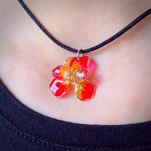 Sterling Silver and Resin Flower Pendant Red, Orange and Yellow Small - Studio Degas - Artfest Ontario - Studio Degas - Jewelry & Accessories
