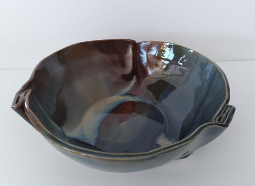 Stoneware Folded Bowl (Large) In White and Blues - Artfest Ontario - Jackie Warmelink Potter - Pottery