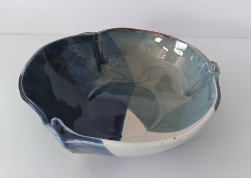 Stoneware Folded Bowl (Large) In White and Blues - Artfest Ontario - Jackie Warmelink Potter - Pottery
