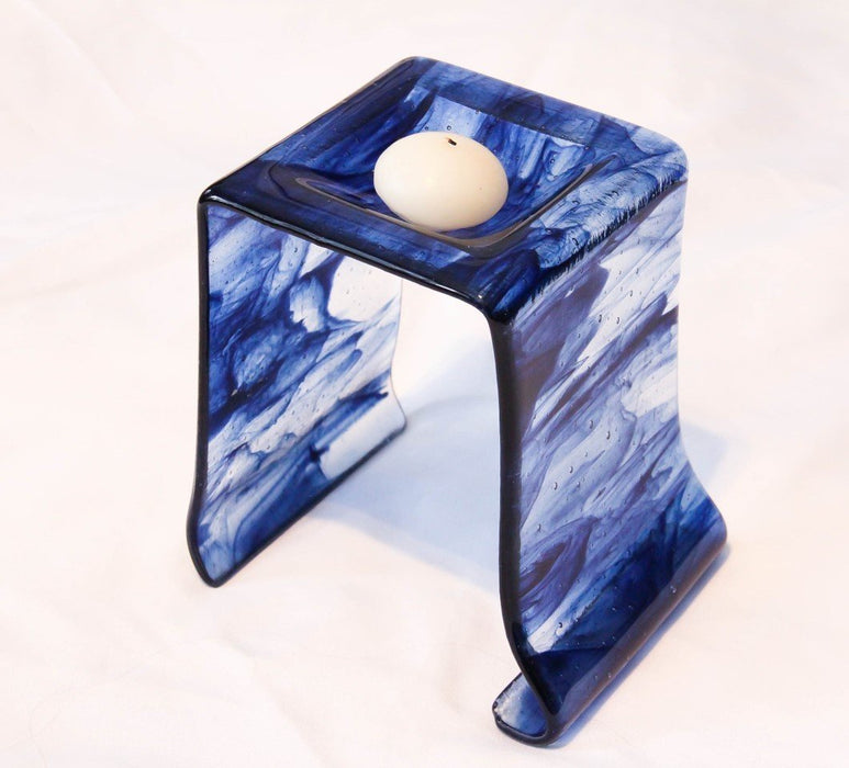 Streaky Blue Votive Trio - Artfest Ontario - TigerLily Glass - Glass Art