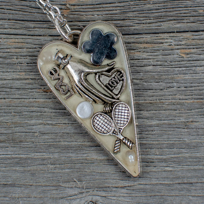 Tennis theme necklace Long heart - Artfest Ontario - Lisa Young Design - Golf Jewelry