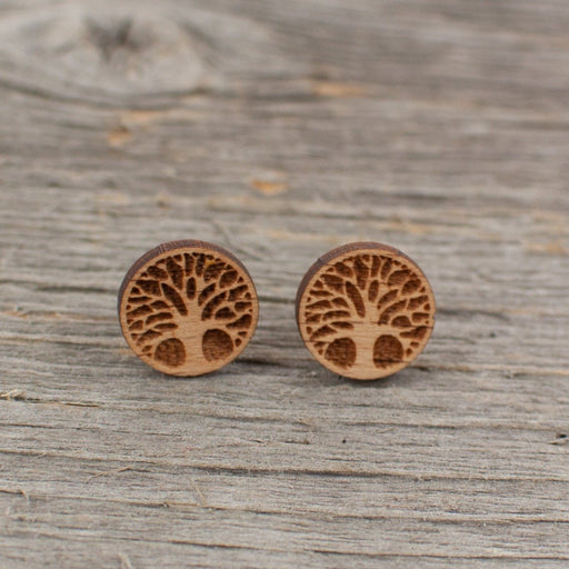 Tree of Life wood Stud Earrings 12mm - Artfest Ontario - Lisa Young Design - Earrings