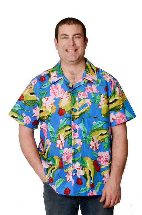 Tropical Crocodile Pattern - Blue - Hawaiian Shirt - Artfest Ontario - Joe-Feak - Clothing & Accessories