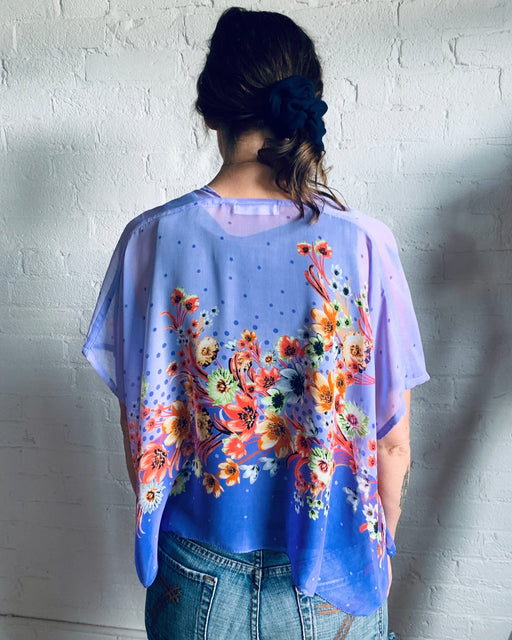 Two Tone Purple Sheer Floral Cropped Kimono - Artfest Ontario - Halina Shearman Designs - Cropped Kimono