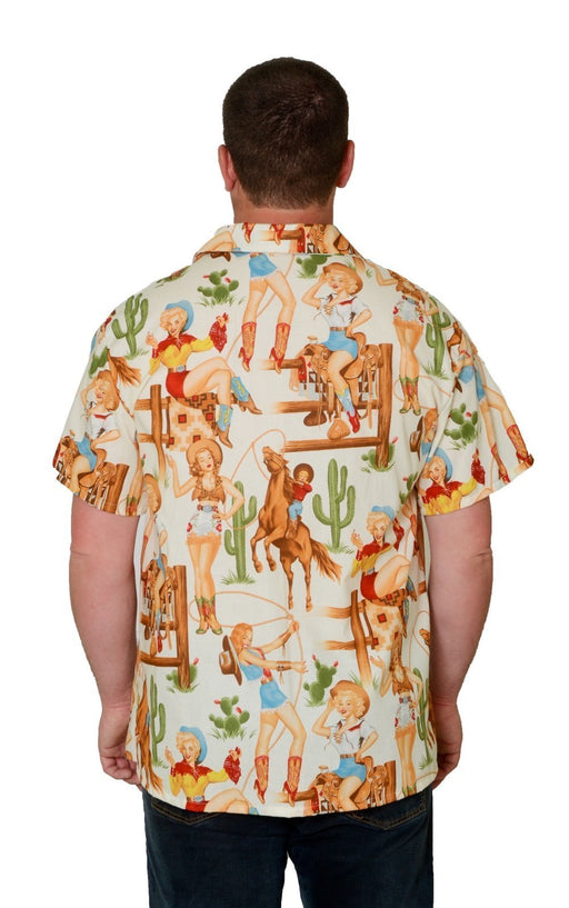 Western Cowgirl Retro Pattern - Natural- Hawaiian Shirt - Artfest Ontario - Joe-Feak - Clothing & Accessories