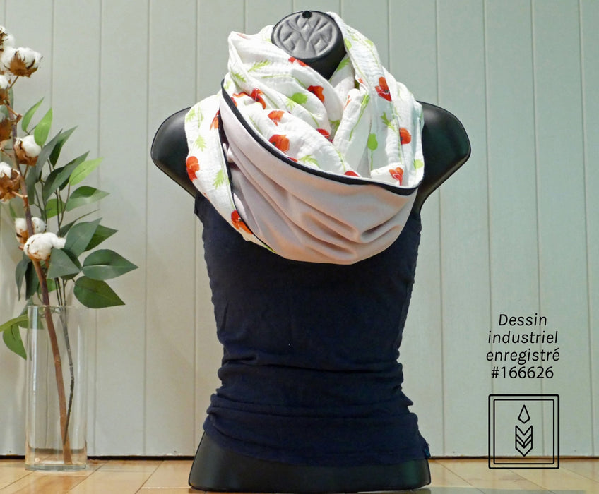 WHITE INFINITY SCARF WITH RED FLOWERS - Artfest Ontario - Les créations Fol-Artists - Clothing & Accessories