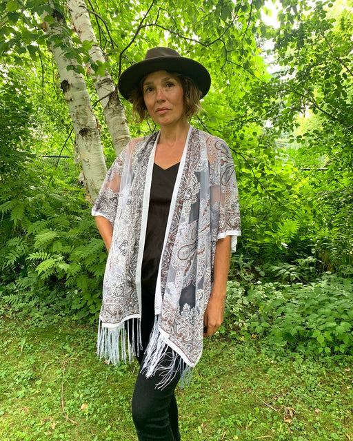 White Sheer Burnout Kimono - Artfest Ontario - Halina Shearman Designs - Sheer Kimono