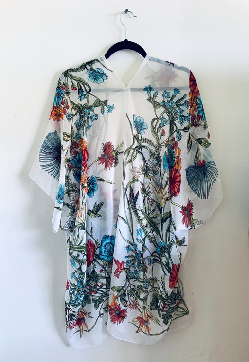 White Tropical Floral Sheer Kimono - Artfest Ontario - Halina Shearman Designs - Sheer Kimono