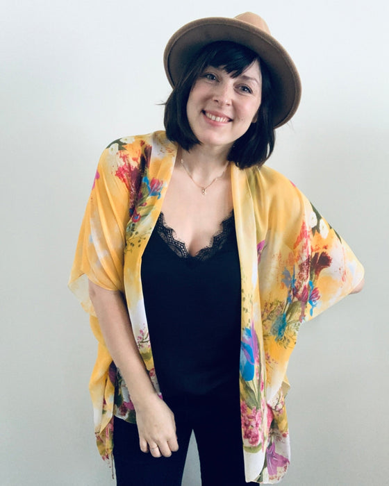 Yellow Floral Sheer Kimono - Artfest Ontario - Halina Shearman Designs - Sheer Kimono